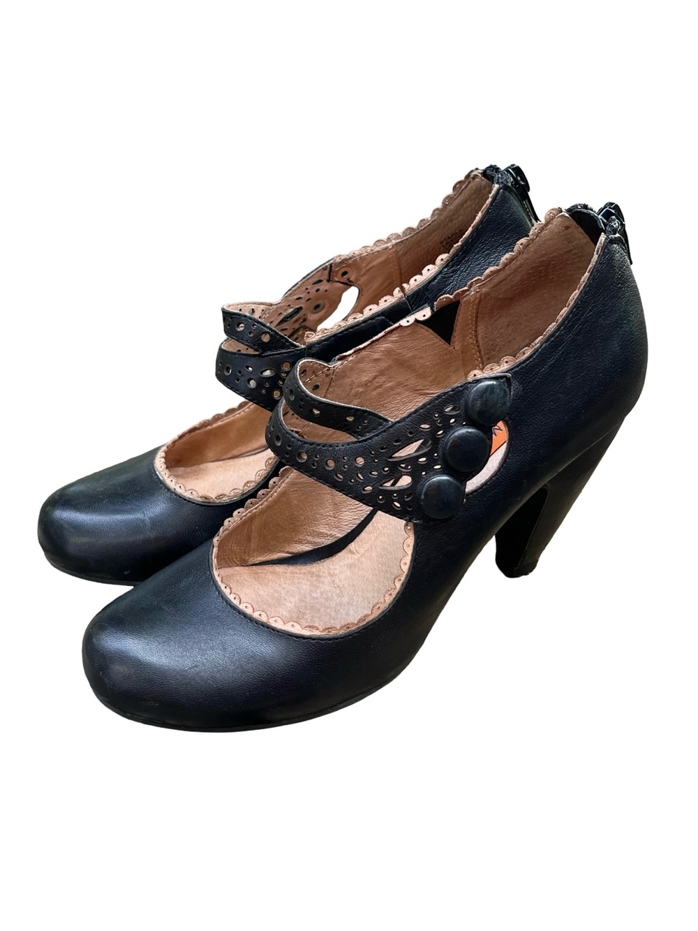 Miz Mooz Starla Black Leather Mary Jane Heels 5.5